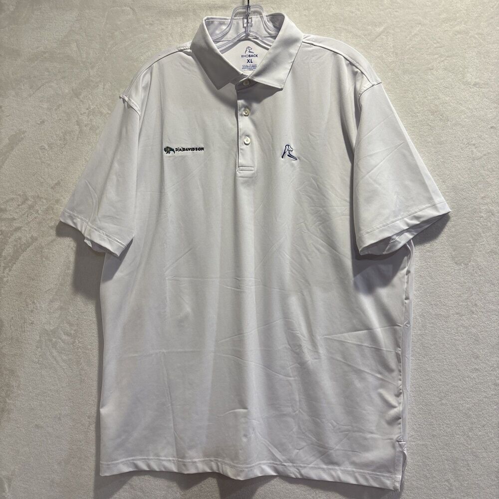 Rhoback Polo Shirt Men's XL Solid White Performance Stretch Golf Short Sleeve